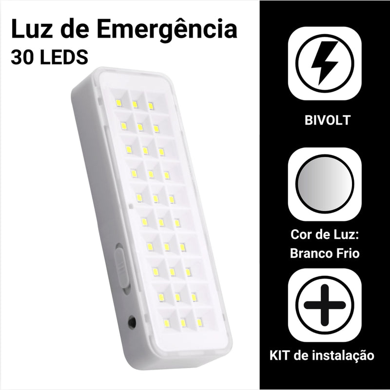 Luminária de Emergência 30leds Bateria Recarregável
